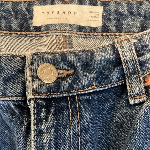 TOP SHOP TWO Blue Jeans High Waisted Rigid 90s Flare 30x30 ( meas 33x29.5) #302E - Picture 10 of 12